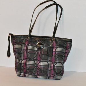 Coach Poppy Glitter Signature Tartan Tote